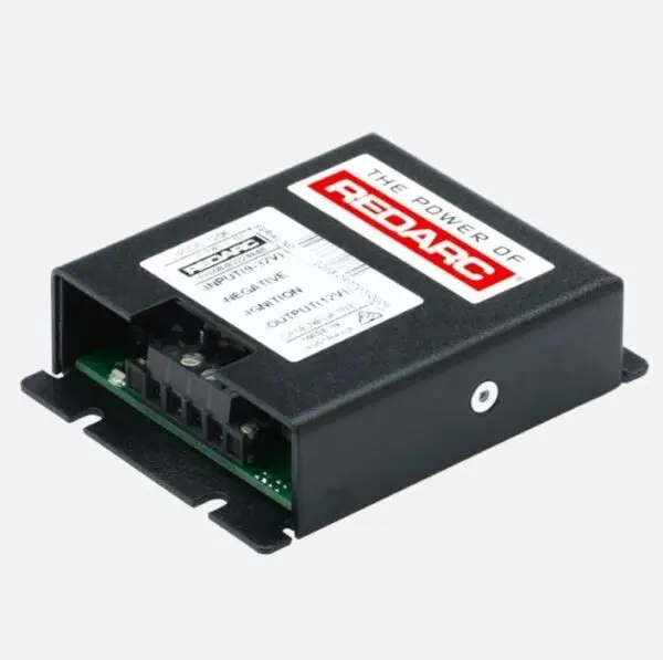 A black box with red lettering on it.