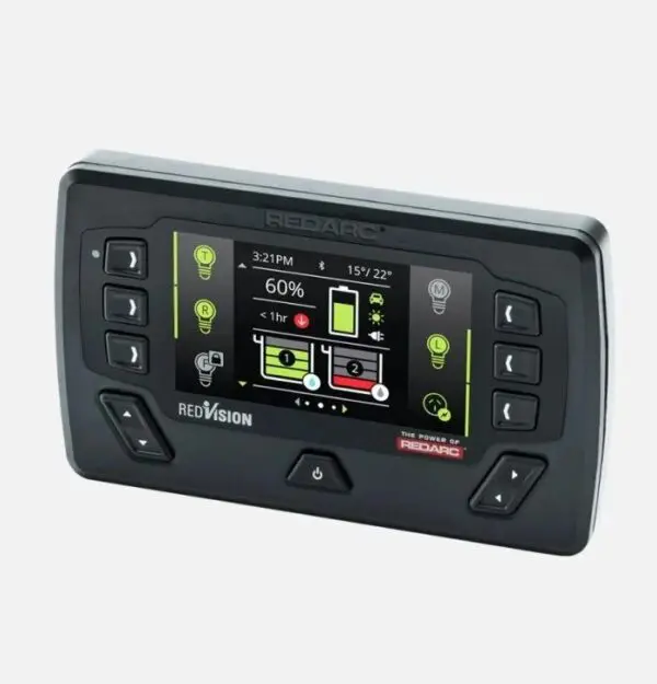A black and green device is on display.