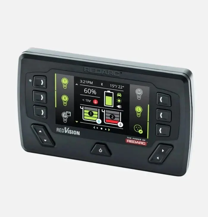 A black and green device is on display.