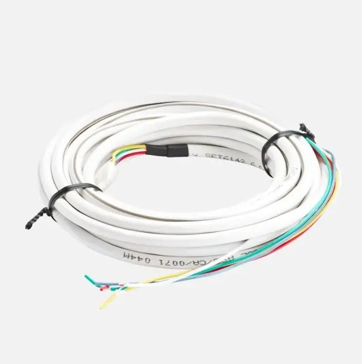 A white cable with five wires connected to it.