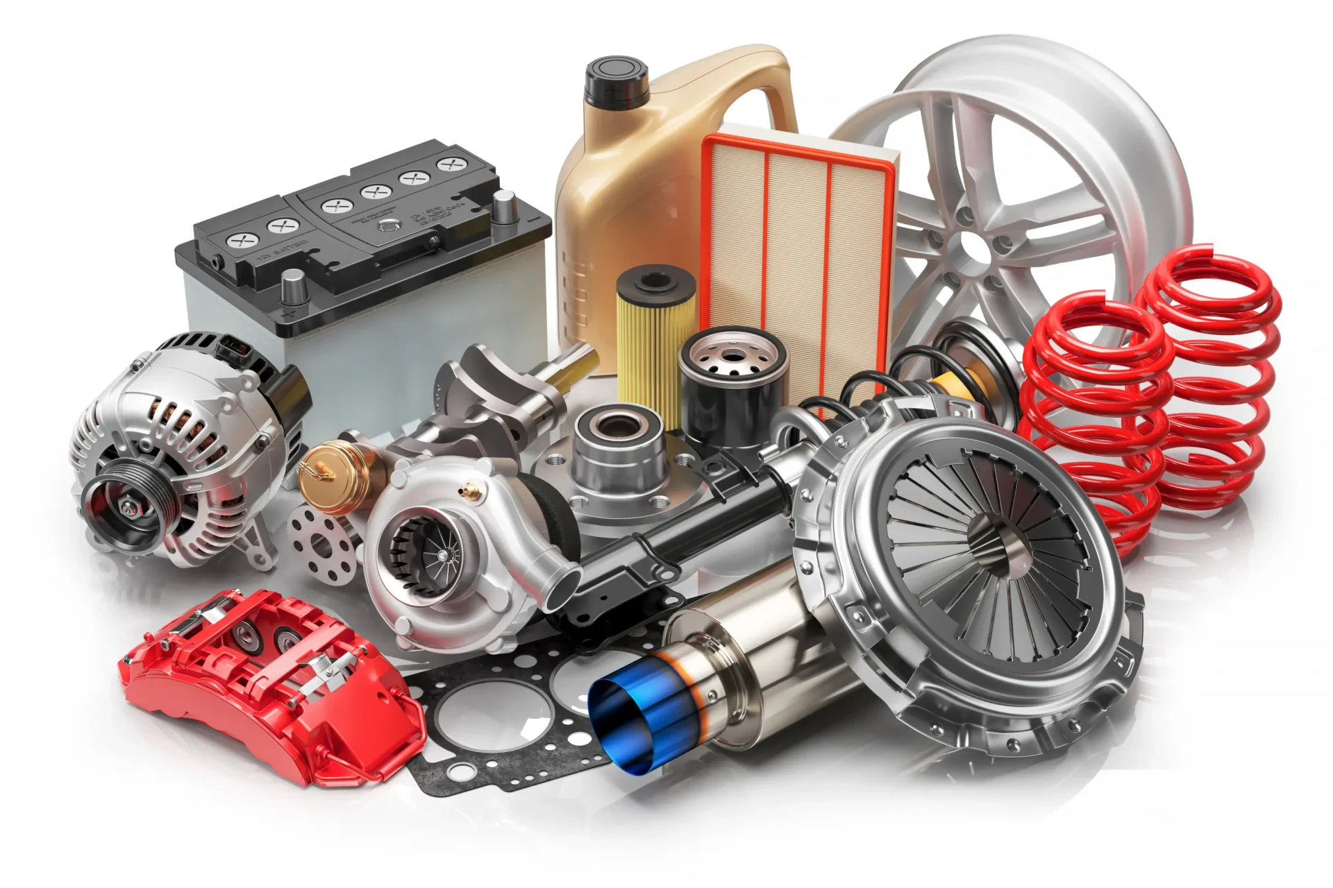 A pile of different types of car parts.