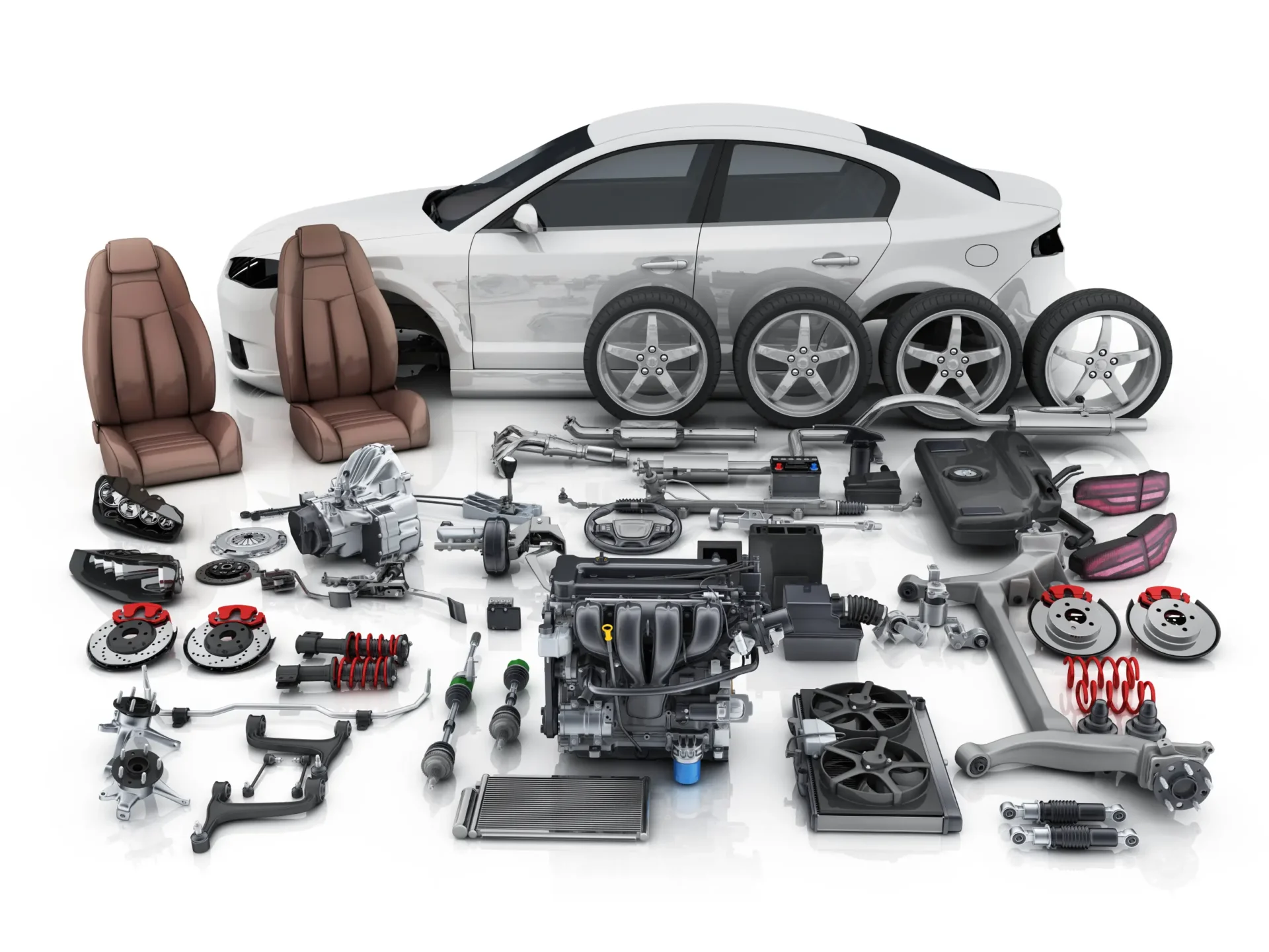 A car and many different parts of it